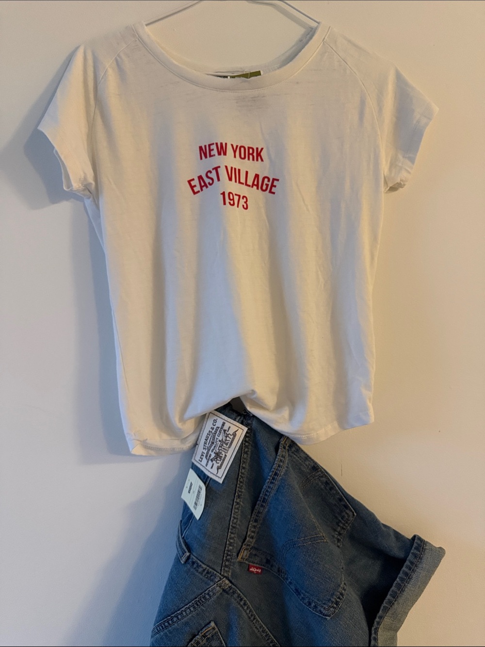 Brandy Melville inspired-White Tee with Red "New York East Village 1973" Graphic